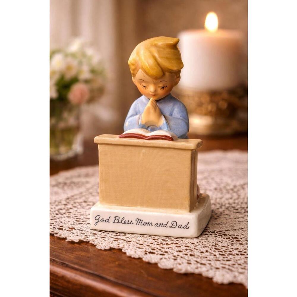 Armark Japan 1950s Praying Boy Figurine “God Bless Mom and Dad”, 4.5”
